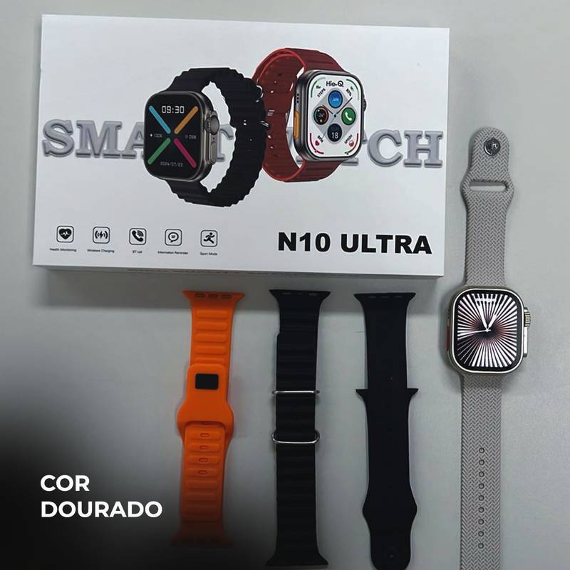 Smartwatch N10 Ultra 49mm | Kit com 4 Pulseiras | Ligações + Funções Premium