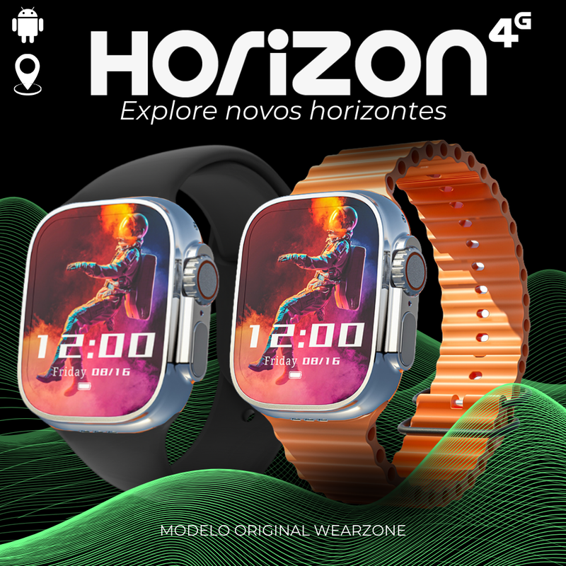 WearZone Horizon 4G | Celular de Pulso com 2GB RAM + 16GB Armazenamento | Acompanha 2 Pulseiras